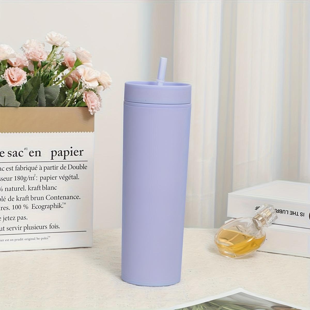 

Стакан с трубочкой 16 унций Двухслойный пластиковый стакан с привлекательным внешним видом и большой вместимостью Прямая трубка Стакан для холодных напитков на каждый день для женщин 401-500ml фиолетовый