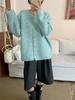 2025 Autumn/Winter Korean Style Soft & Fluffy Knit Cardigan with Gold Buckle and Round Neck for Women
