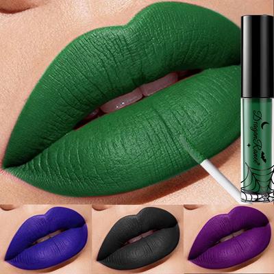 4 Pcs Halloween Make Up Lip Gloss Set Matte Black Lipstick Waterproof Long-lasting Green Lip Tint Tone for Halloween Cosmetics