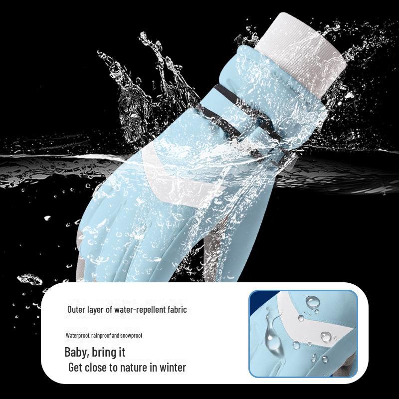 Kids' Warm Ski Gloves: Touchscreen, Velvet-Lined, Thick Insulation