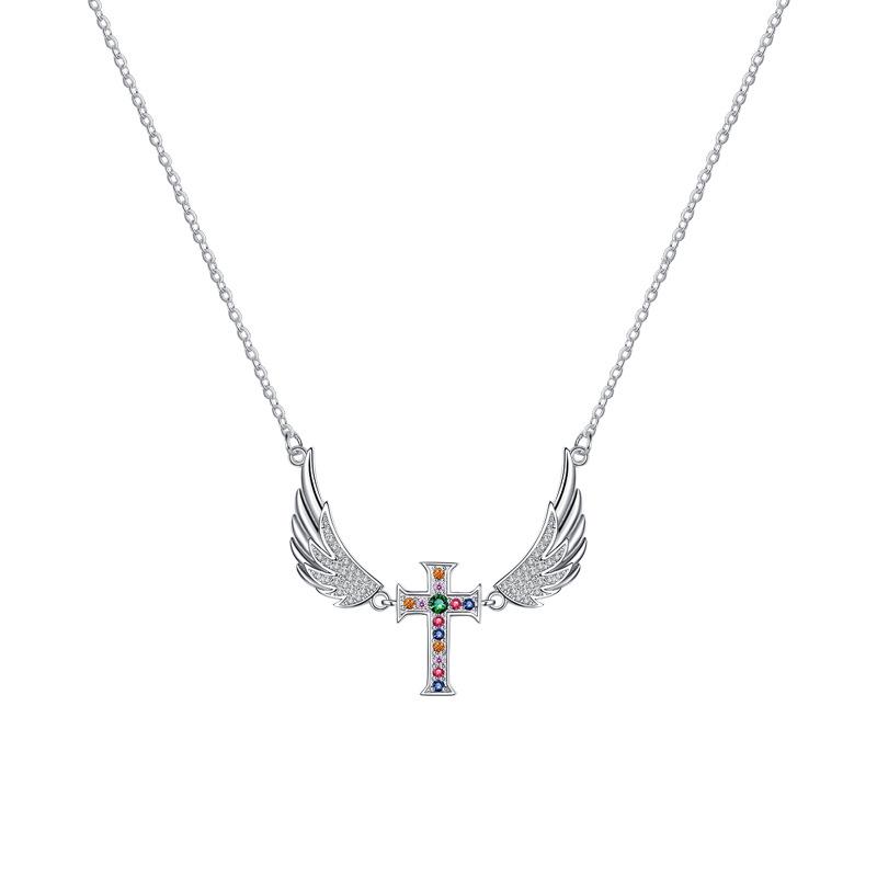 S925 Sterling Silver Angel Wings Necklace Women's Niche Design Wings Cross Pendant Light Luxury Premium Clavicle Chain