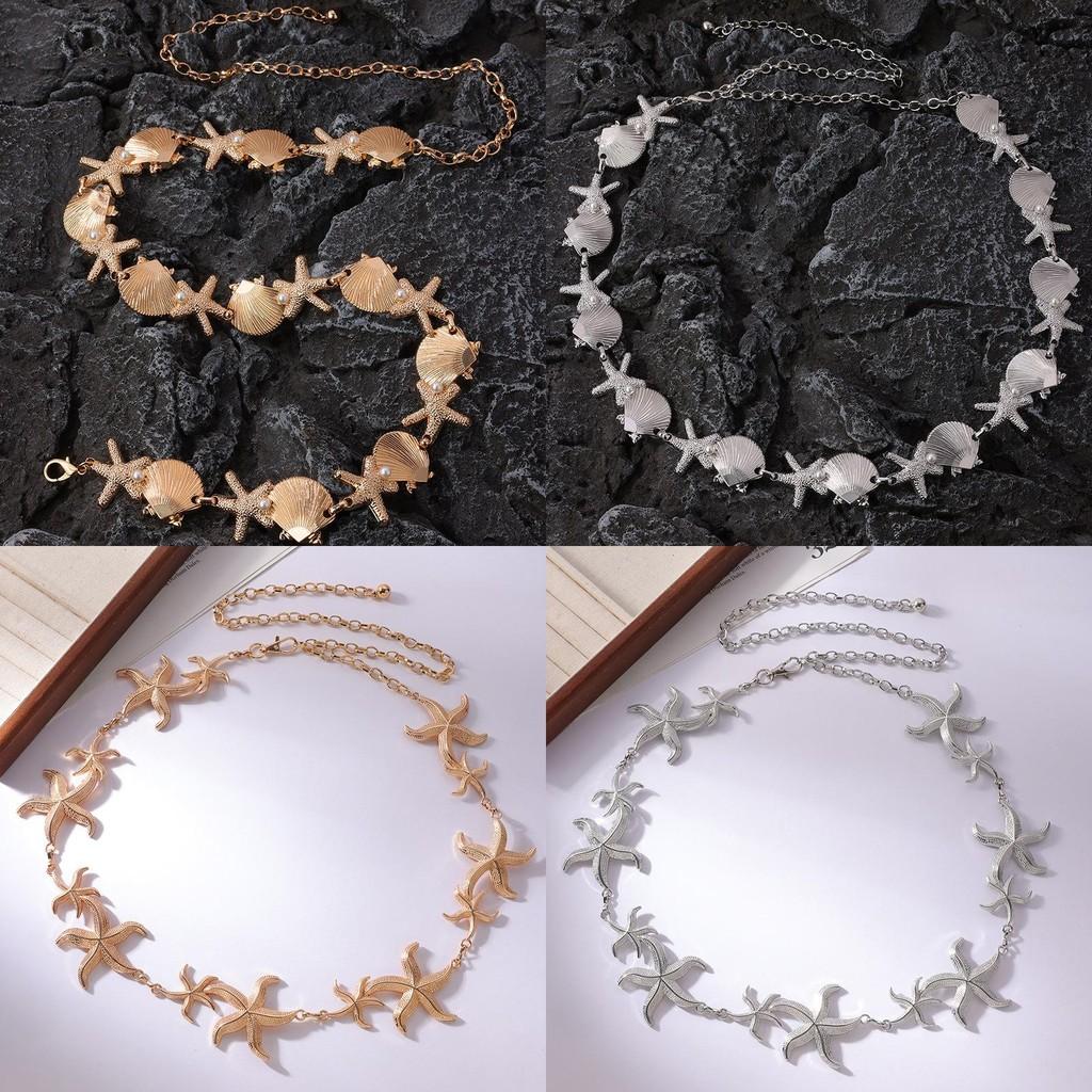 Shell Pearl Bohemian Starfish Metal Waist Chain Summer Beach Vacation Accessory