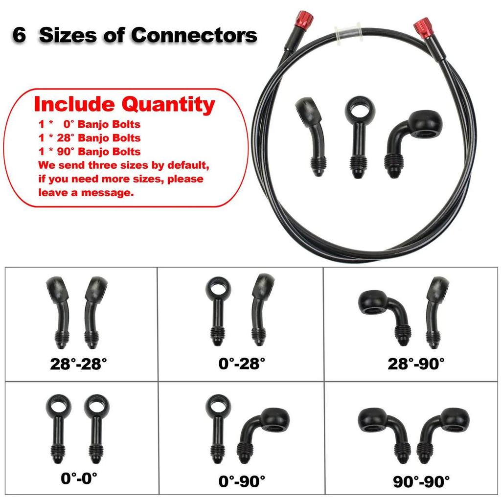 CNC Universal M10 Motorcycle Brake Oil Hose, AN3 High-Pressure Steel Braided with Multi-Angle Removable Banjo