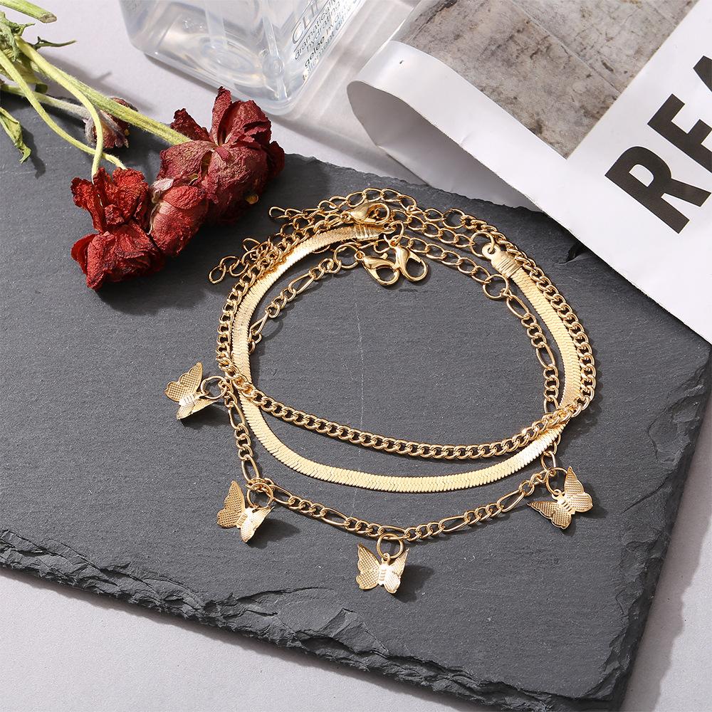 Creative Snake Bone Chain Butterfly Pendant Anklet Punk Style Personality Temperament Alloy Multilayer Anklet Female