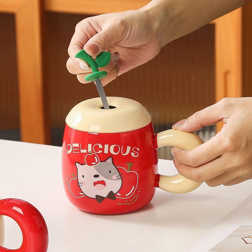Muse water cup girl birthday gift souvenir ceramic cup cute apple mug with lid gift box