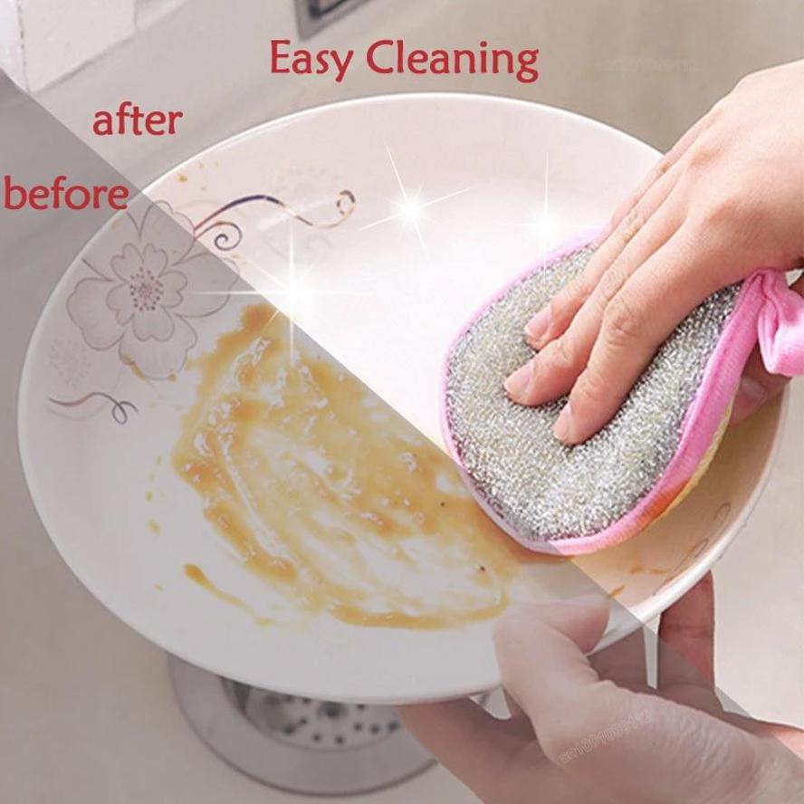 5/10 Pcs Yuanbao Towel Double-sided Circular Dishwashing Sponge Thickened And Absorbent For Household Cleaning