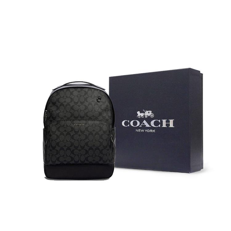New COACH Graham Coated Canvas With Smooth Cow Leather Backpack Large Size Men's Charcoal Black C2935-QBMI5