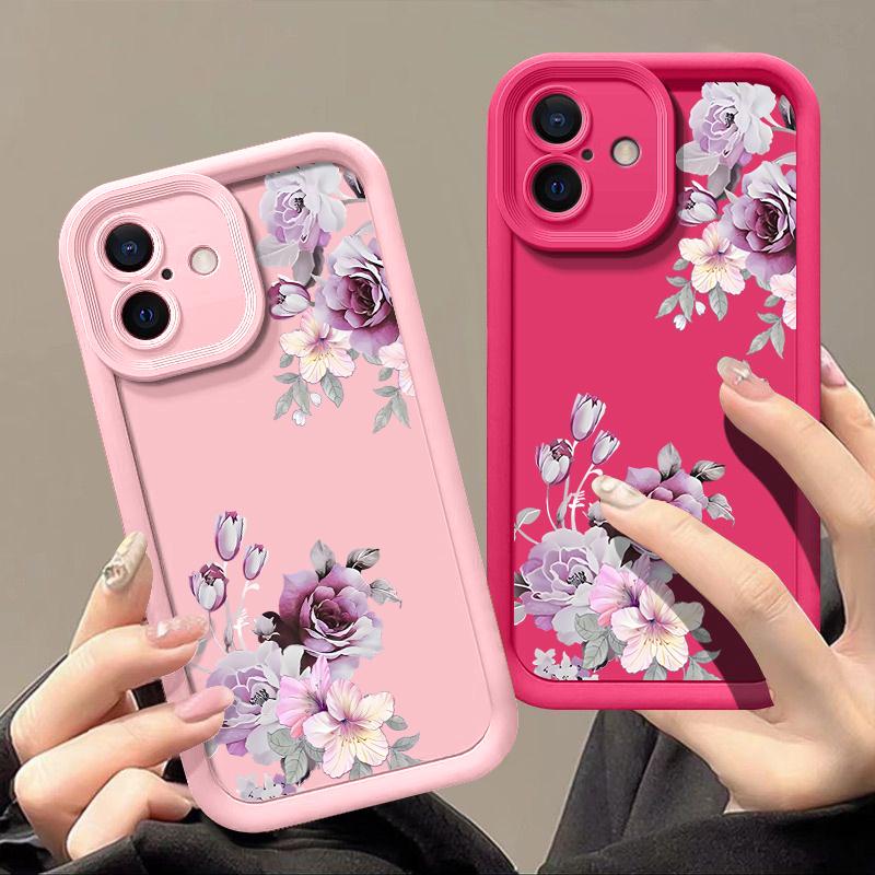 Fashion Floral Pattern Phone Case For iPhone 16 Pro Max 15 Pro 14 Plus 13 12 11 XS 8 7 Lens Protection Soft Shockproof TPU Matte Back Cover
