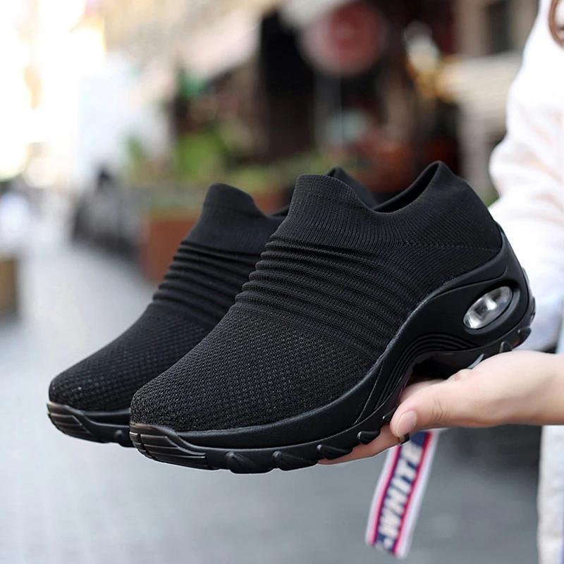 Summer Women Shoes Knitting Sock Sneakers Breathable Flat Shoes Casual Breathable Sneakers Flats Walking Shoes For Women