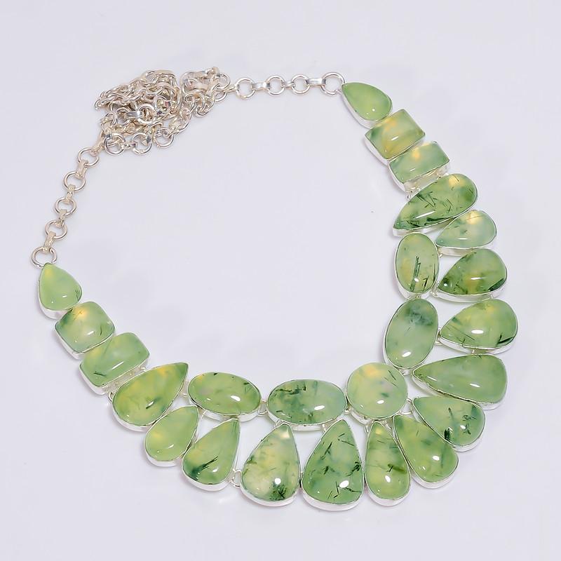 

Marvellous Top Grade Qualite 100% Natural Prehnite Ethnic Style Handmade Jewelry 925 Steling Silver Plated Necklace 21 WSJ-4791 срібний
