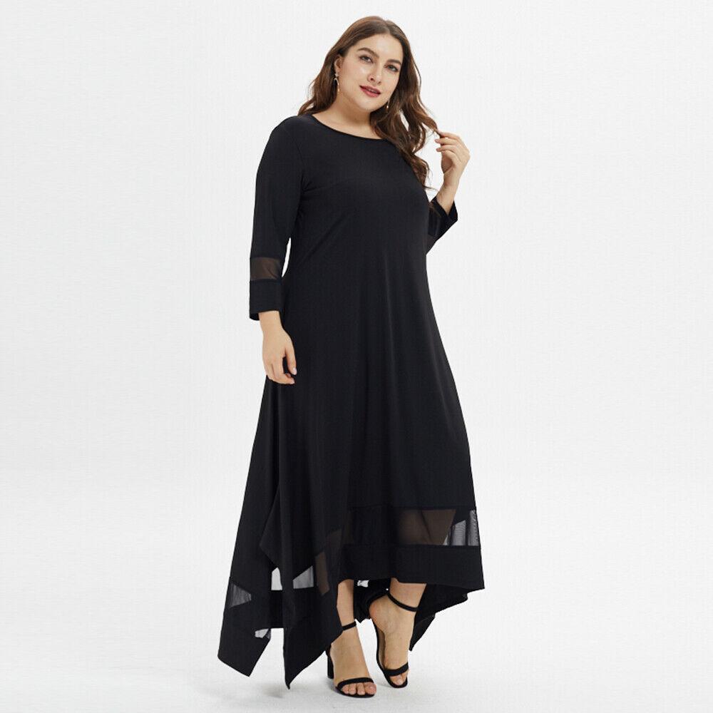 Lockeres übergroßes muslimisches Kleid in Übergröße für Damen, Sommer, O-Ausschnitt, lässiges Maxi-Langkleid, schwarze Damen-Tunika, unregelmäßige Kleider