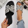 Large Size Summer New Flat-bottomed Casual Leopard Print One-word Rhinestone Women's Cool Slippers