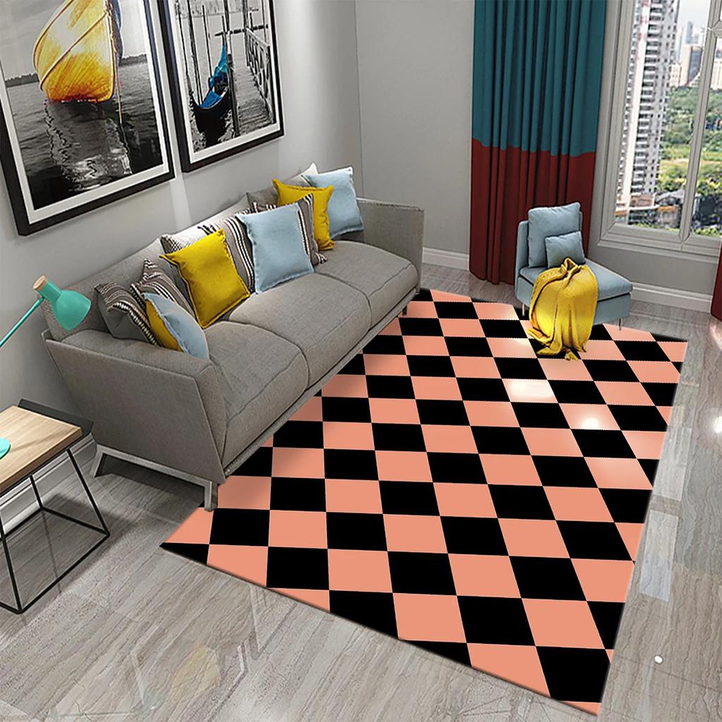 Large Checkerboard Plaid Carpets Geometric Patterned Area Rug for Living Room Blue Plaid Play Mat Bedroom Living Room Floor Mat