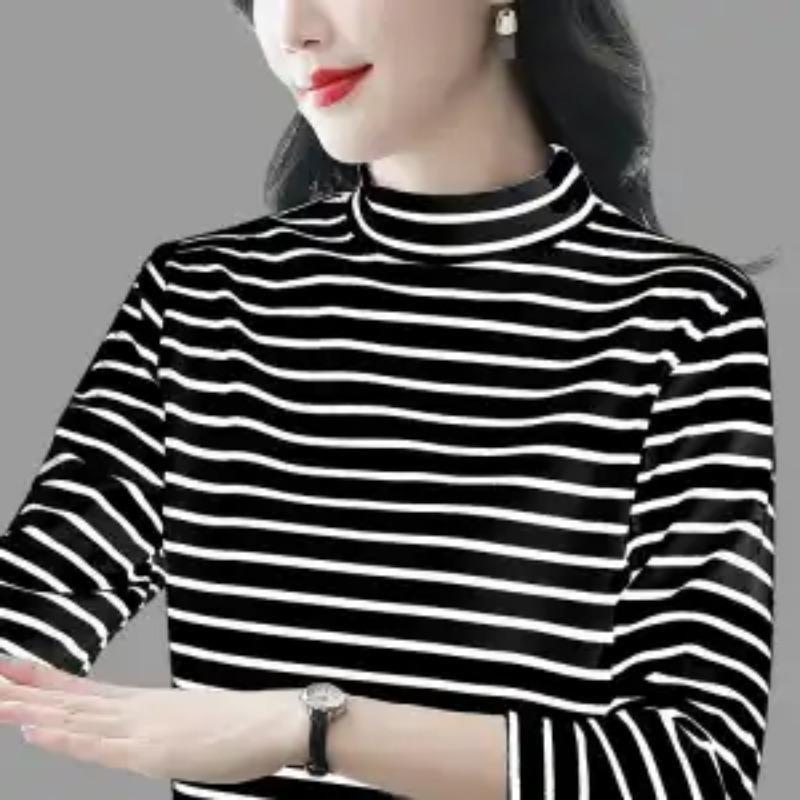 German Velvet Half-Turtle Collar Bottoming Shirt for Women Autumn Winter Western Style Warm Inner Outerwear Long Sleeve T-Shirt