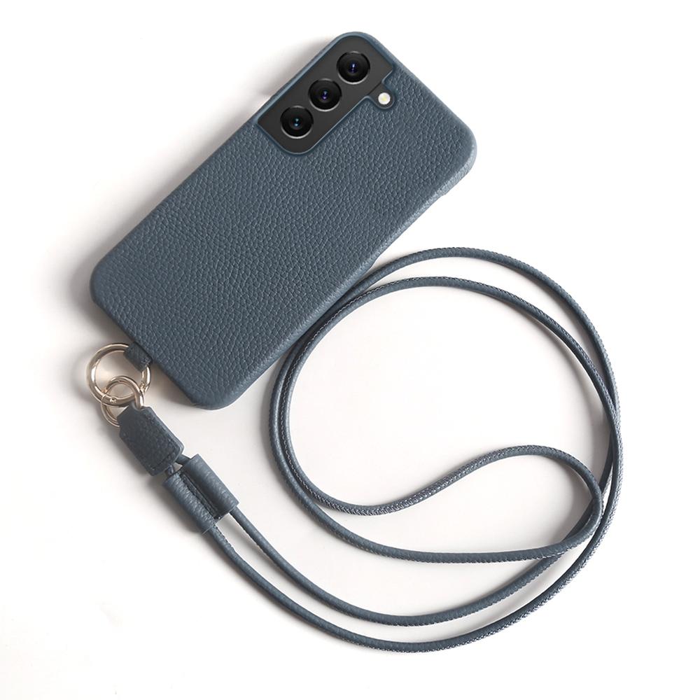 For Samsung Galaxy S22 5G Case with Lanyard Genuine Cow Leather PC Phone Back Cover