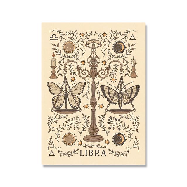 Bohemian Zodiac Konsttryck Canvas inspirerad Astrologi Skorpion Jungfru Vattumannen Väduren Lejon Poster Bilder Sängrum Retro Väggdekor Ingen ram