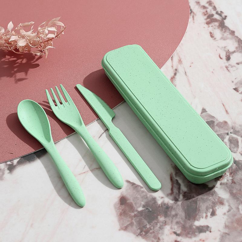 3Pcs Wheat Straw Dinnerware Set Portable Tableware Knife Fork Spoon Eco-Friendly Travel Cutlery Set Utensil Box Chopsticks Set
