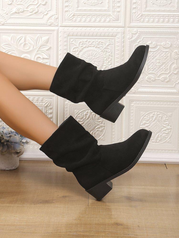 Velikost 35-43 Vintage Khaki Umělý Semiš Zmačkaný Čtvercový Velmi Dámské Kotníkové Boty Podzim Zima Nová Móda Sexy Společenské Šaty Boty