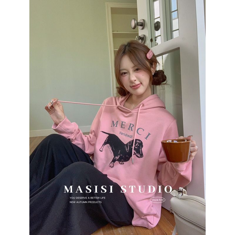 Maxi Chubby plus Size Print round Neck Long Sleeves Sweatshirt Women's Autumn Plus Size Ladies Loose Slim Looking Casual Hooded Top