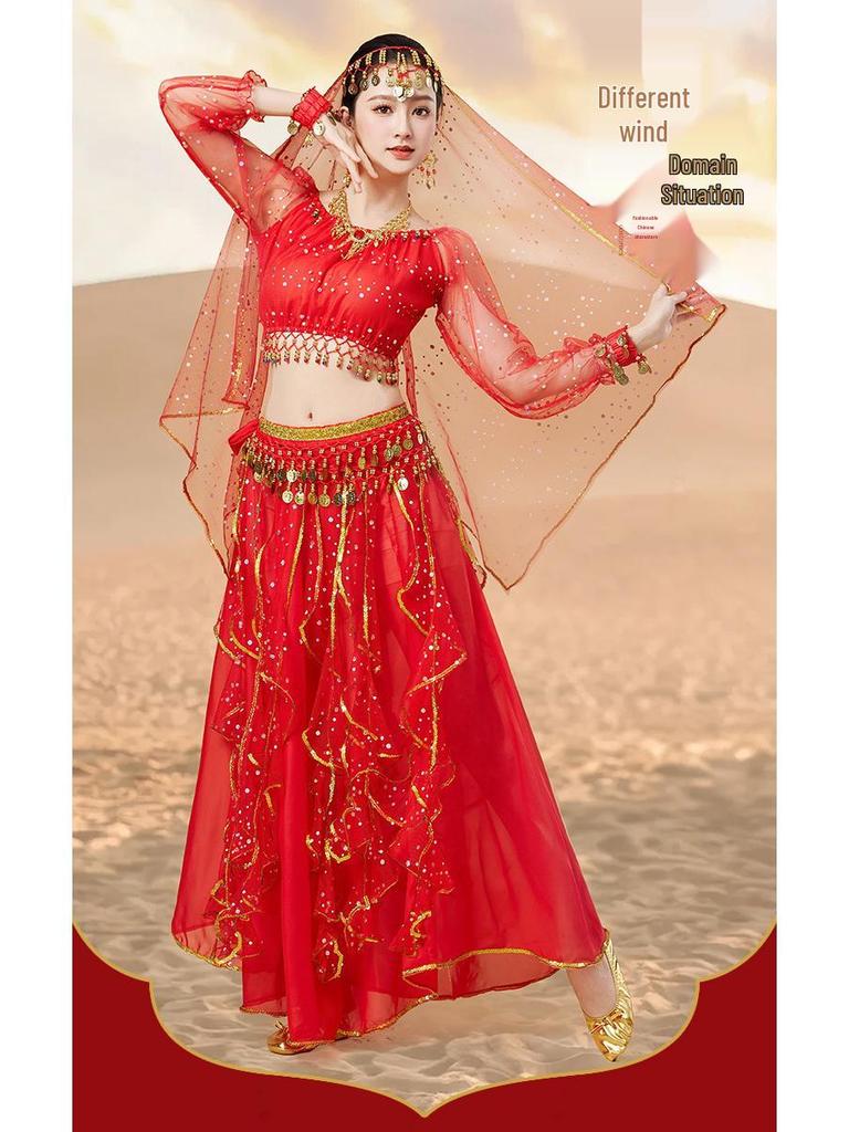 Huayu 2025 Indischer Bauchtanz Langarm Auftrittskostüm für Erwachsene