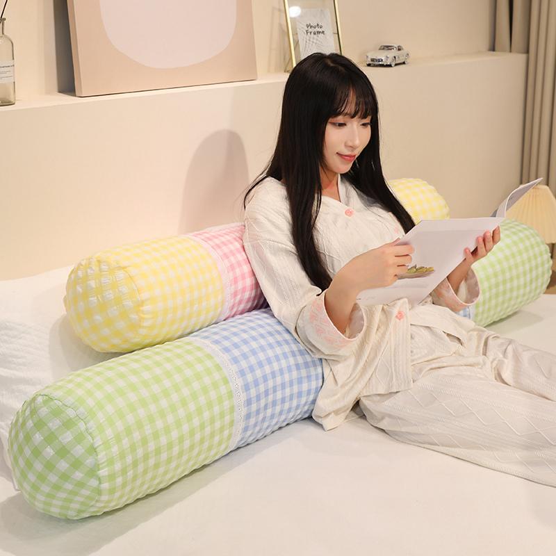 Plaid Cylindrical Body Pillow Side Sleeping Leg Clamp Long Pillow Soft Comfortable Bed Lumbar Support Cushion Removable Washable