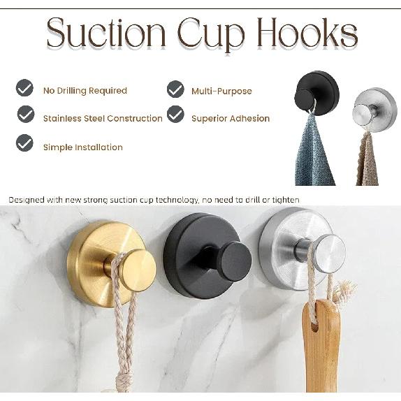 Suction Cup Hooks Removable Shower Hooks, 4Pcs Metal Towel Hooks for Bathroom Window Glass Wall Door Can Hang Various Towels Bath Towels Keycha,