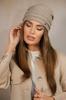 Women' Woolen Hat Decorated with Corals, Dark Beige Kamea-Sakura Color