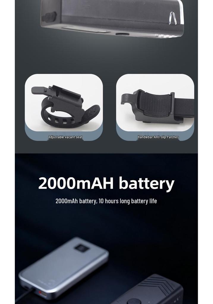 High-Brightness Bicycle Light with Type-C Charging & Power Display for Night Riding