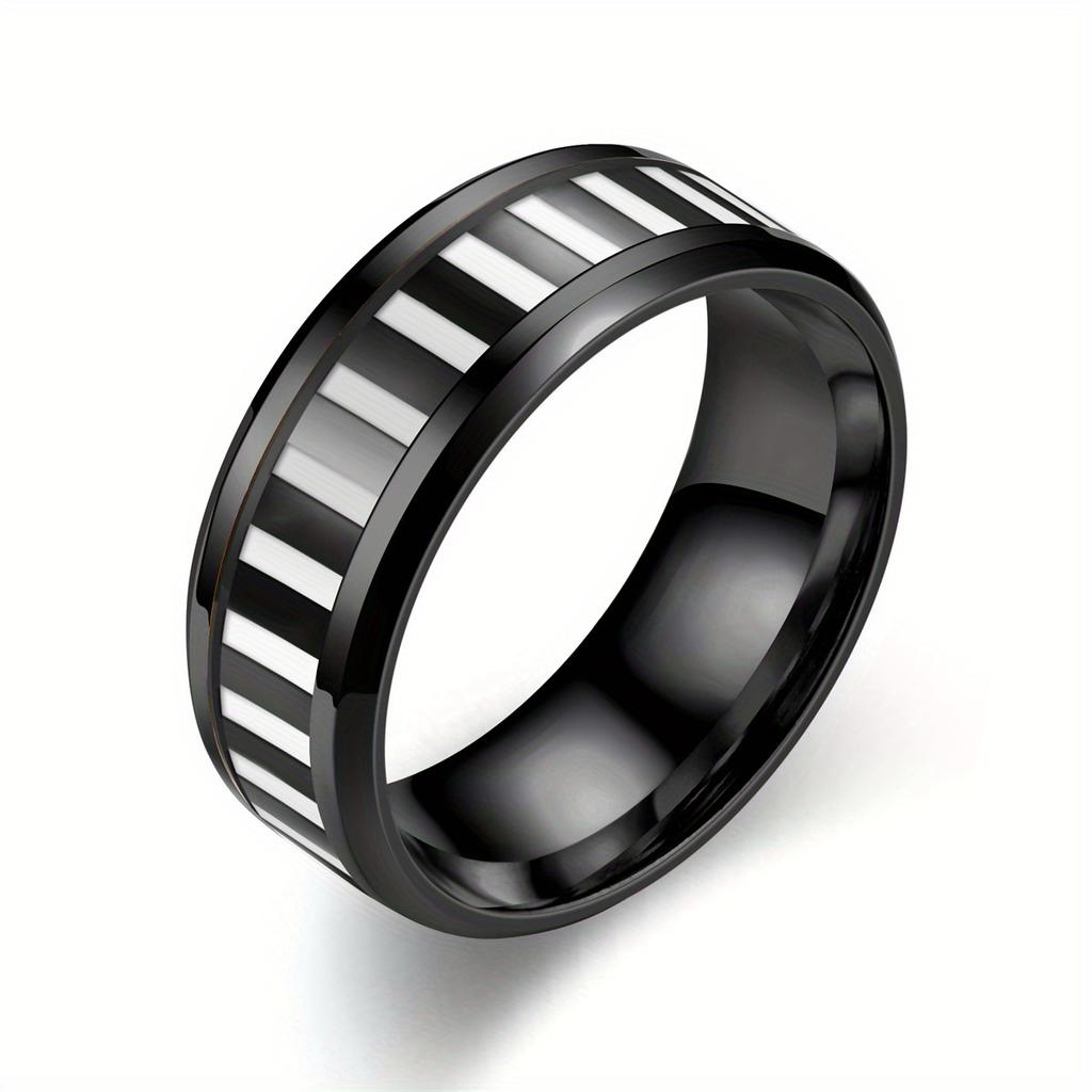 1Pc Stylish White Lattice High Section Design Stylish Titanium Steel Ring