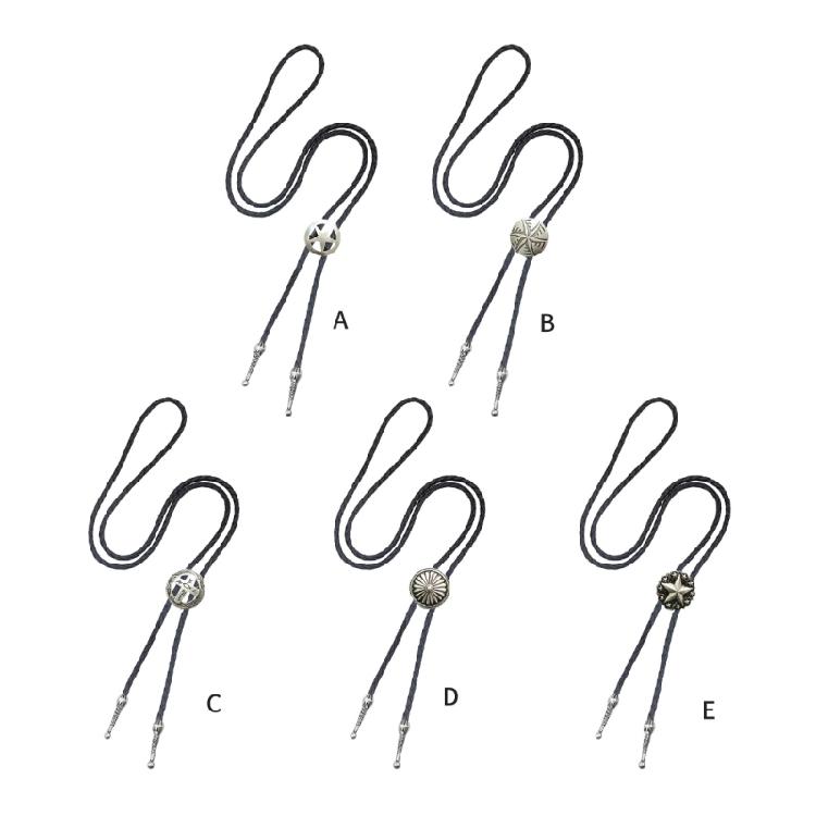 Retro Five Pointed Star Bolo Tie for Men Western Styles Necktie Collar Pendant Rodeos Rope Tie Necklace for Formal Event
