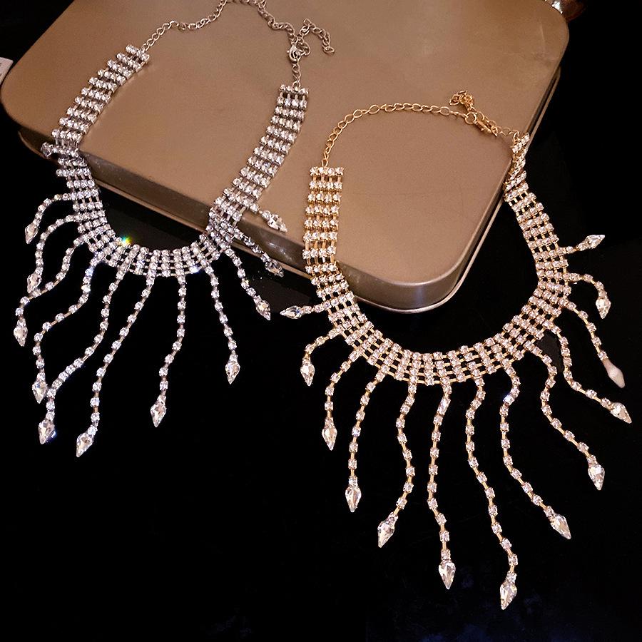 Starfall Rhinestone Tassel Fashion Necklace - European & American Style, Elegant Personality Design.