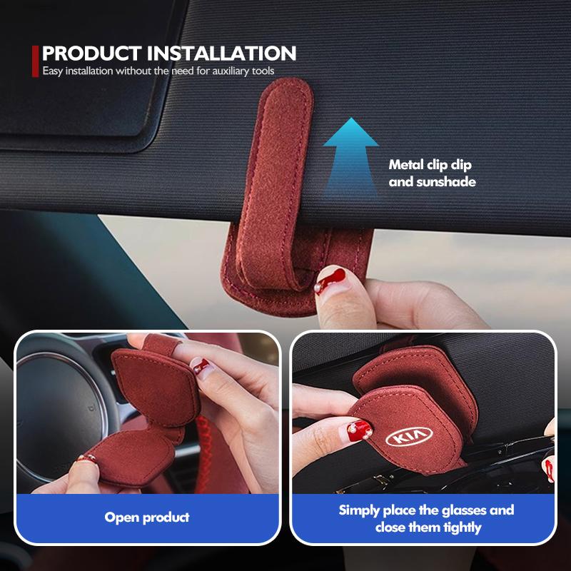 AHH1 Car Glasses Holder Sun Visor Clip Suede Eyeglasses Hanger Ticket Card Storage Clamp For KIA K5 K2 Rio Optima Sportage Venga