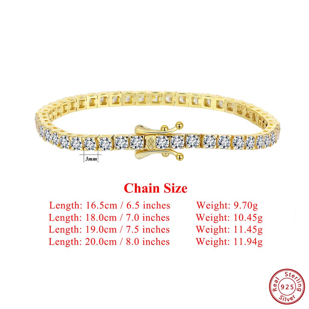 EFFIE QUEEN 100% S925 Silber 14k Gold Rund geschliffener Zirkonia Tennisarmband Einfacher Schmuck für Damen, Herren Hochzeitsfeier SB204
