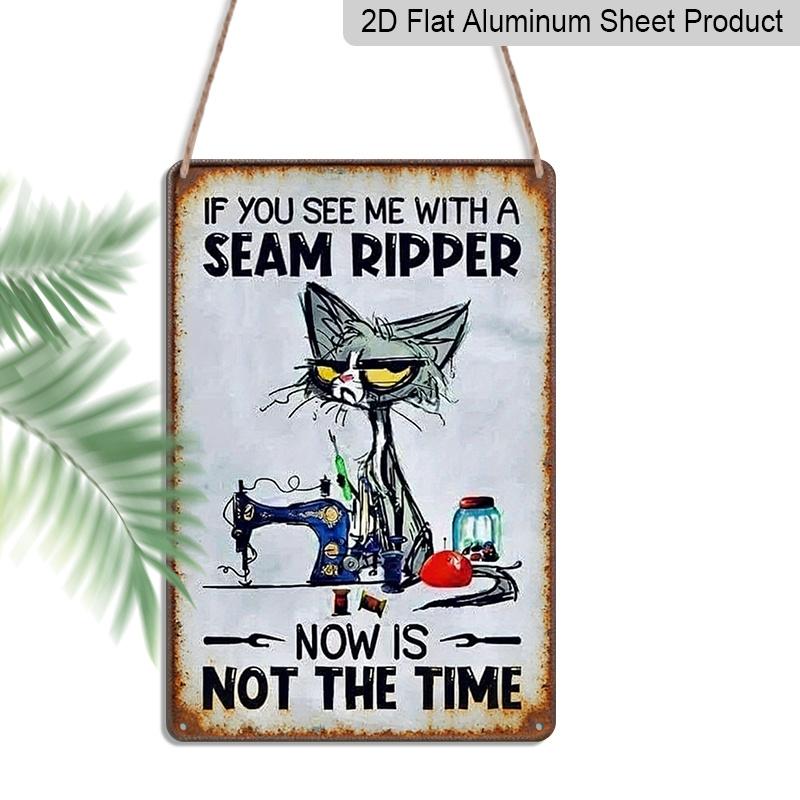 2D Flat, 1pc Cat Sewing Humor Quote-Themed Vintage Style 8×12 Inch Aluminum Sign, Perfect for Craft Room and Home Wall Decoration, Rustic Plaque for