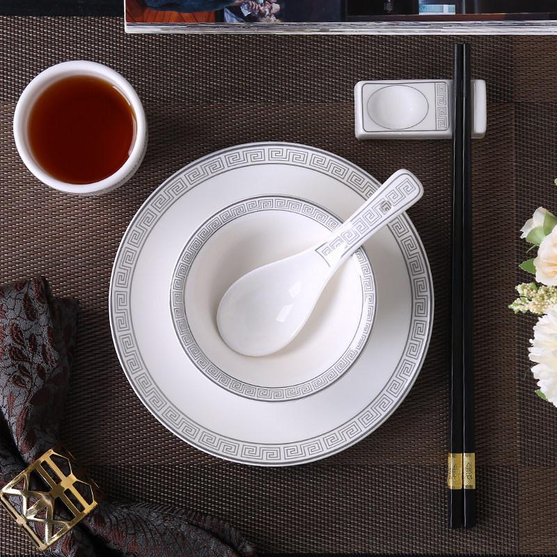 High-End Chinese Style Ceramic Tableware Set: 3-Piece or 4-Piece with Bowls, Plates, and Dishes for Restaurants and Clubs