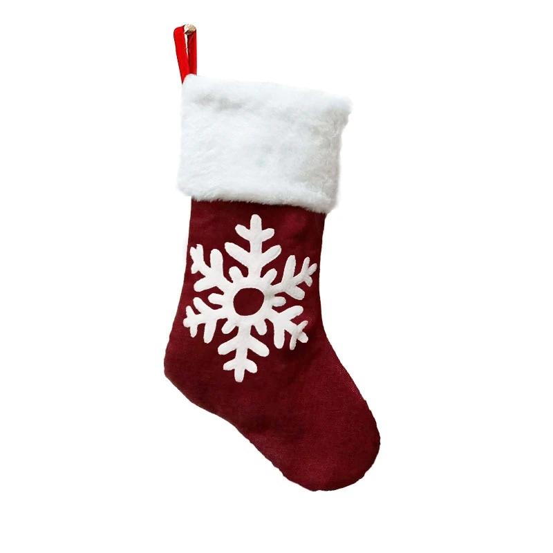 Cute Christmas Stockings Socks Fireplace Hanging Stockings Plush Personalized Home Party Decoration with Snowman Santa Elk Bear