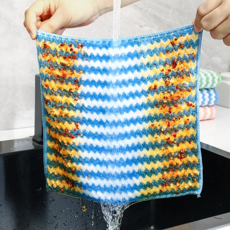 Coral Fleece Thickened Cationic Dishcloth Household Kitchen Cleaning Scouring Pad Water-Absorbing Non-Shedding Cleaning Cloth