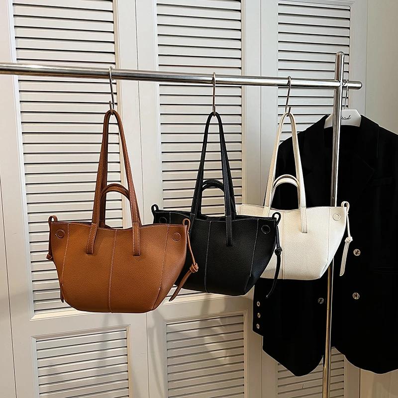 PU Solid Casual Tote Shoulder Bags New Fashion Large Size Personality Tote Bags Mature Elegant Crossbody Bags