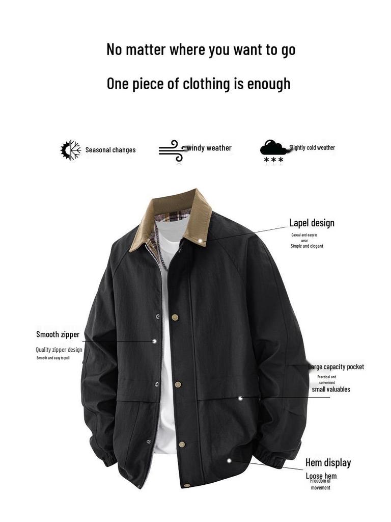 Plus Size Men's Versatile Lapel Jacket for Spring and Autumn