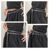 Adjustable Double Loop Thin Belt PU Leather High Quality Waist Chain Double Layer Rivet Eyelet Buckle Belts Dress Accessories
