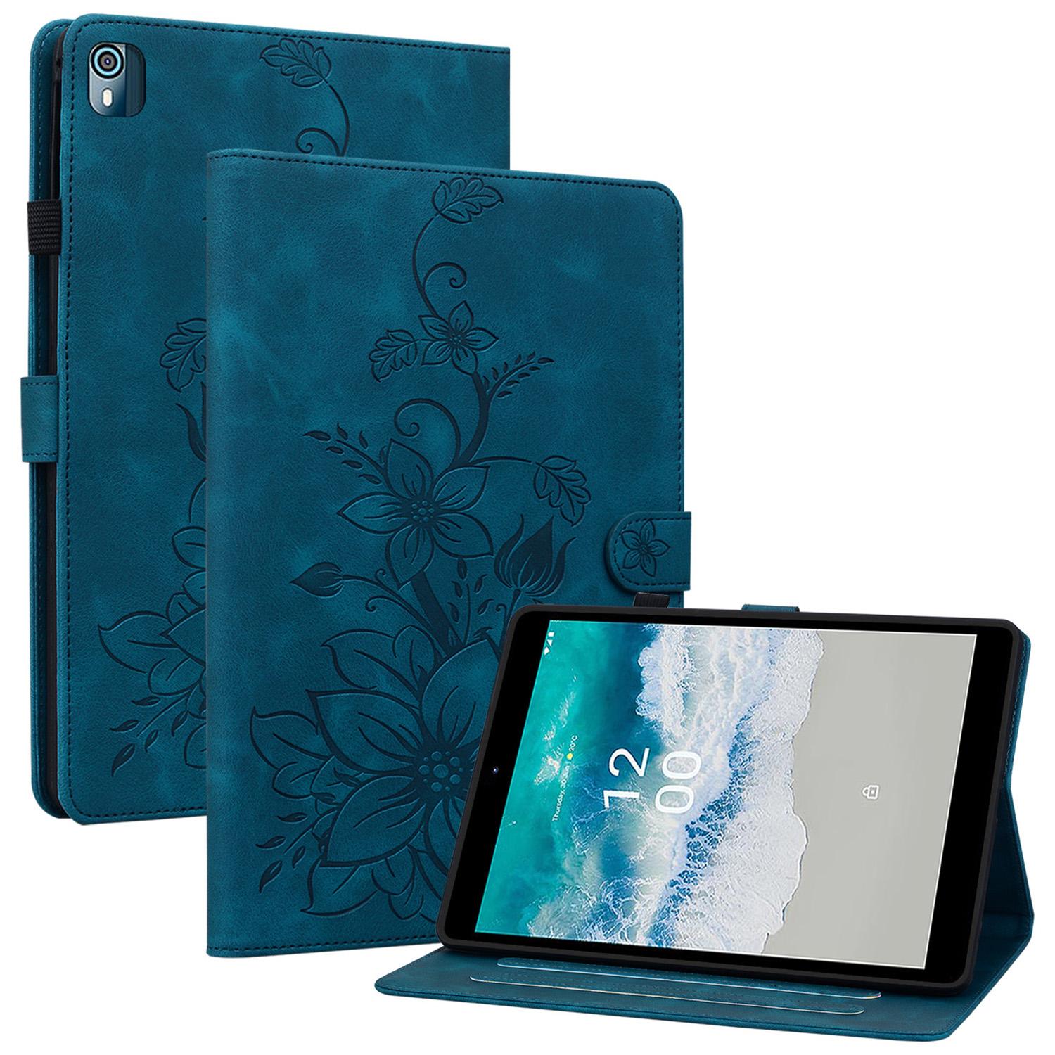 

Для Nokia T10 Чехол Цветок лилии ПУ кожа Держатель для карандаша Магнитная застежка Обложка для планшета Blue