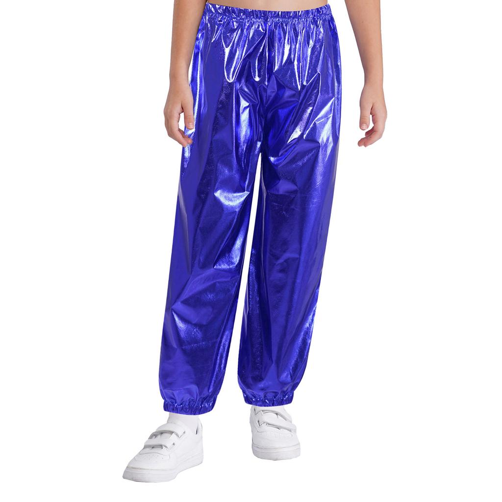 Unisex Barn Prestandabyxor Metalliska Byxor Elastiskt Midjeband Glänsande Design Jazzdans Cheerleading Outfit