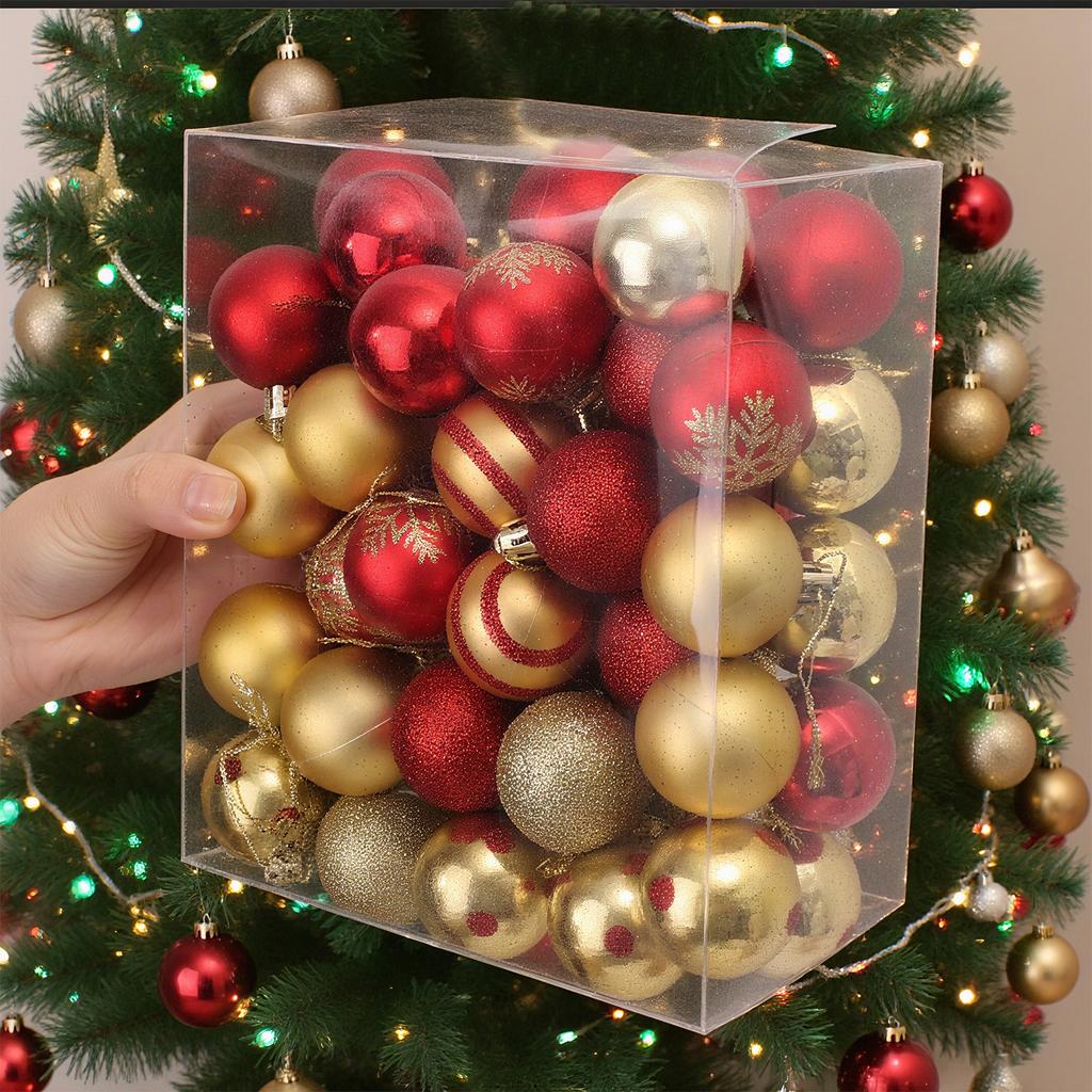 50pcs Gold Red Snowflake Christmas Balls Set Plastic New Year Hanging Pendents Ball Ornaments for Xmas Tree Navidad Party Decor
