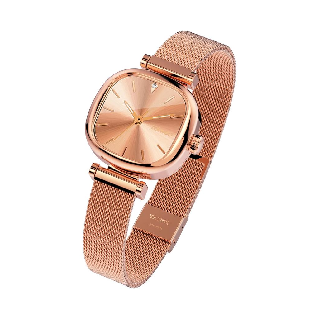 TOTWOO Diamond Stainless Elegant Perfect Gift for Women Gold x Ladies' Watch, Steel, Design, (Rose Green)
