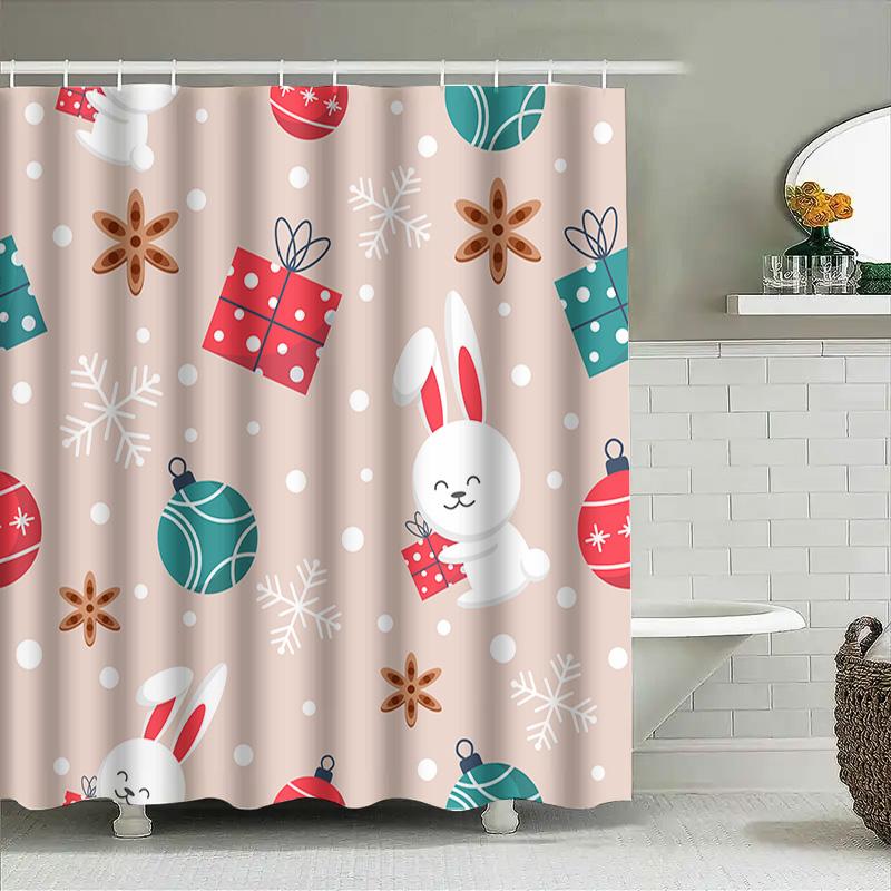 Xmas Gift Box Cartoon Bunny Shower Curtain Decoration For Bathroom Bath Mat Set Christmas Ornament Wall Sticker Home Decor In Ho