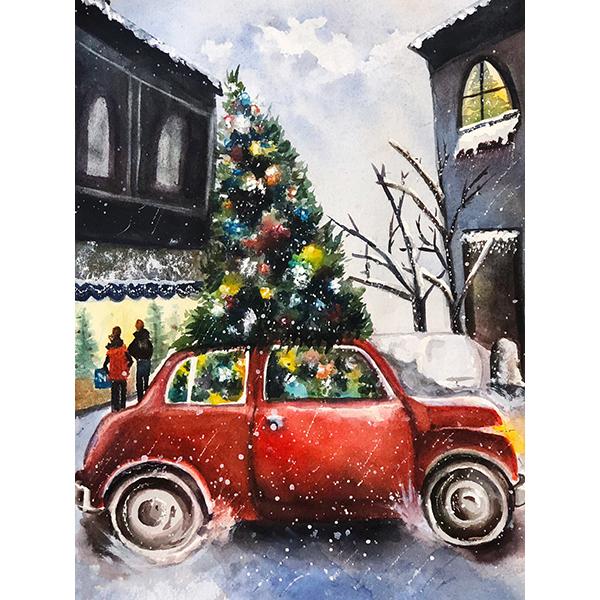 DIY Diamond Painting Christmas Full Square Diamond Embroidery Winter Landscape Car Mosaic Rhinestones Hobby Art
