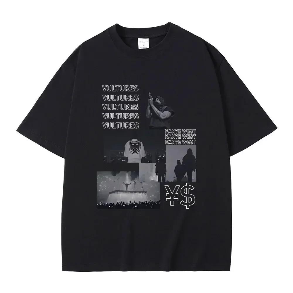 Rapper Kanye West Vultures New Music Album Graphic T Shirts Unisex Wounisex Hip Hop Fashion Oversized Tshirts Malecotton Tshirt Black