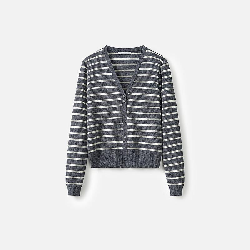Broadcast Simple V-Neck Striped Long Sleeve Knit Top