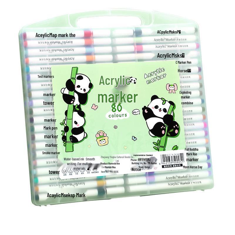 Panda Cartoon Acrylic Marker Pens for Kids - Water-Based, Opaque, Stackable Colors for Children’s Art