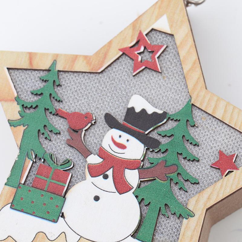 Wooden Luminous Christmas Ornaments: Star, Santa, Snowman, Deer Scene Pendants